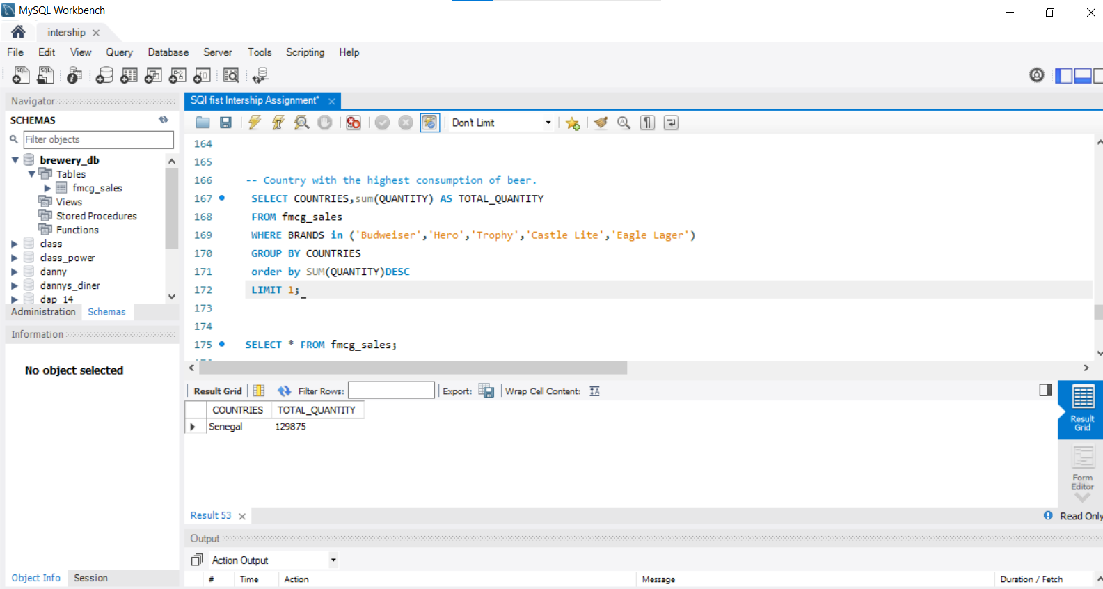 MySQL Workbench screenshot showing SQL analysis queries and result grid